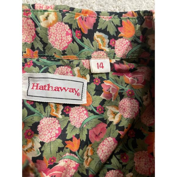 VTG Hathaway Women's Size 14 Button Up Floral Shirt Pink Green 100% Cotton - Picture 7 of 9